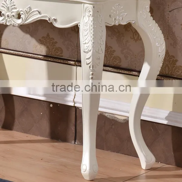 Home Furniture Italian Rubber Wood Silver Carving Tall Console Table in White photo-4