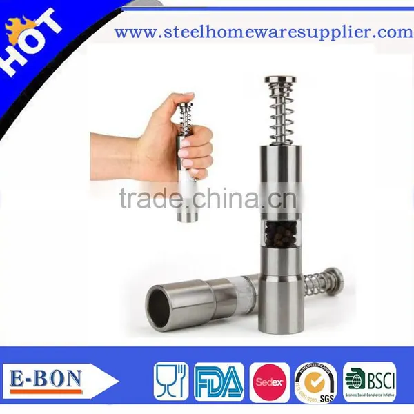 High Quality Hot Sale Stainless Steel Button Salt and Pepper Mill for Restaurant photo-3