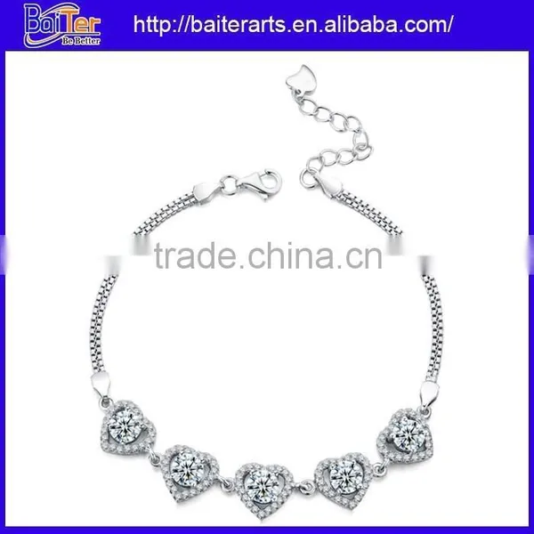 New Cute 925 Sterling Silver Plated Copper Heart Charm Bangle Bracelet For Girl photo-6
