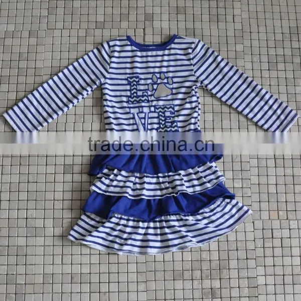 Kids Girls Clothing 2016 Child Fall Outfits Stripe Ruffle Dress Sun Flower Boutique photo-5