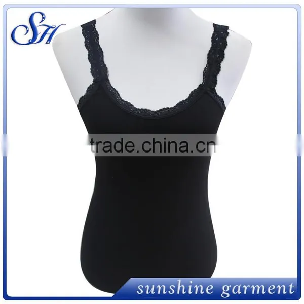 2016 Black Plain Casual Camisole Women With Lace