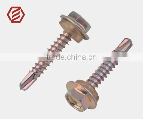 2015 Hot Sales 6.8 Grade Carbon Steel Zine Plated Hex Head Drilling Screws