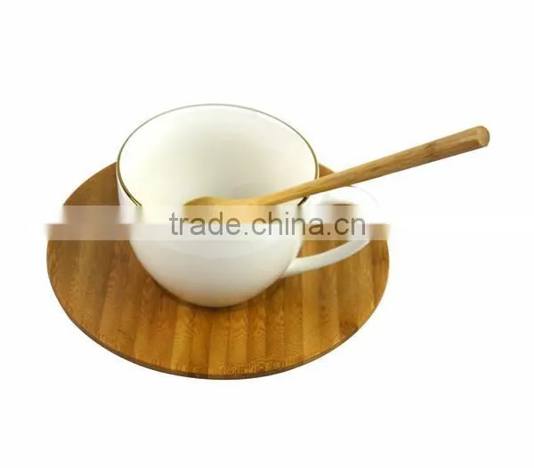 DT031/ Stainless Steel Holder,Ceramic Cup,Bamboo Plate and Spoon Coffee & Tea Set photo-4