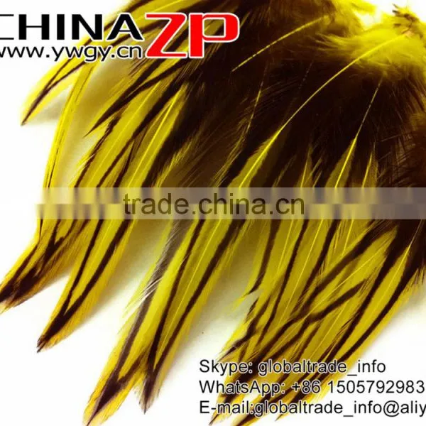 ZPDECOR Directly Sale Top Quality Colored Sunshine Yellow Lace Medium Rooster Cape Feathers photo-4