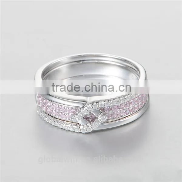 Vogue Double Jewelry Wedding Rings Pink Zircon Custom Wholesale 925 Sterling Silver Rings Jewelry For Womam photo-2