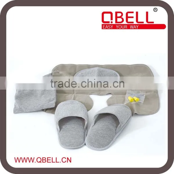 Travel Set Contains Cotton Disposable Hotel Slippers ,Air Cushions and Eyemask