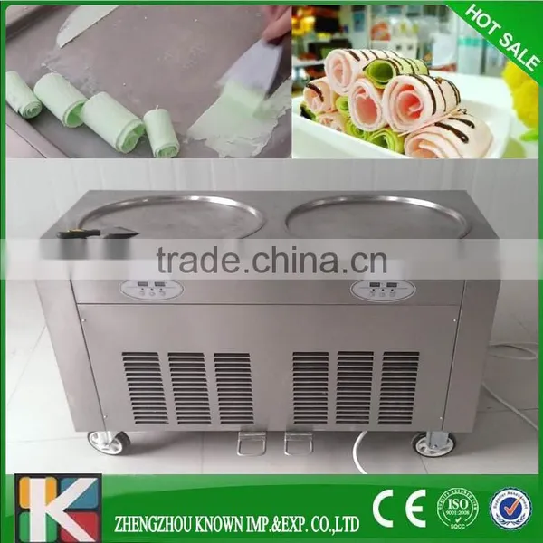 double compressor Thai Fried Ice Cream Machine Roll with pedal defrost