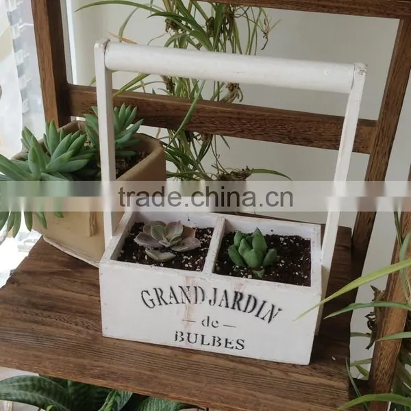 Garden Decorative Rectangular Wood Flower Planter With Handle photo-2