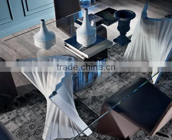 Special Design Hot Sale Rectangula Plisse Travertine Base Tempered Glass Top Dining Table On Sale photo-2