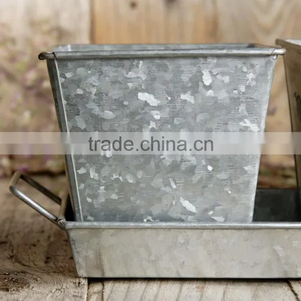4 Piece Set Metal Garden Planters | Galvanized Tin Garden Planter photo-2