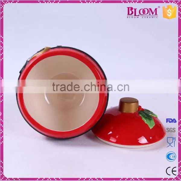 Funny Round Red Ceramic Christmas Cookie Jar photo-5
