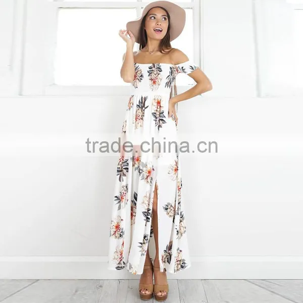 Maxnegio off Shoulder Backless Bohemian Girls Smoking High Slit Dress photo-3