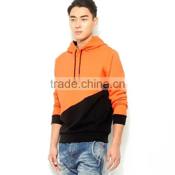 Orange and Black Contrast Color Hoodie With Earphone Hoodie Drawstring photo-3