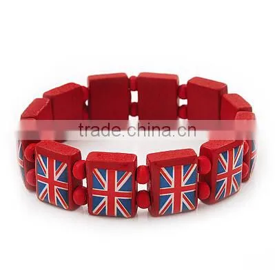 USA Nation Flag Logo Beads Wood Bracelets Jewelry Custom Stretch Wooden Bead Bracelets for Promotion Gifts photo-3