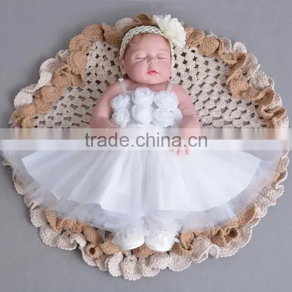 2017 Top Quality Kids New Model Baby 1 Years Old Birthday Pink Flower Party Dresses Cute White Girls First Holy Communion Dress photo-2