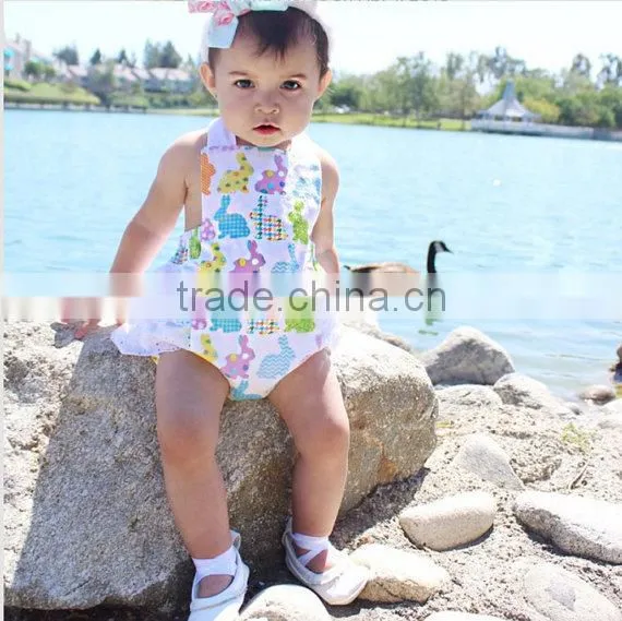Easter Bunny Ruffle Romper Baby Girls Lace Boho Clothing Infant Toddlers Rabbit Romper photo-2