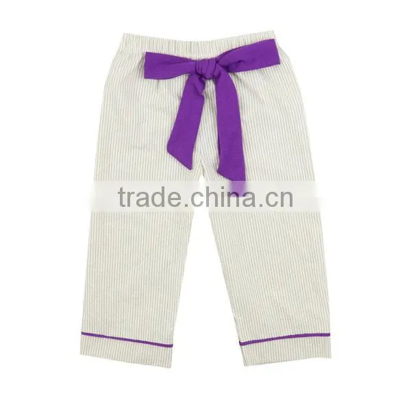 2017 New Style Baby Loose Casual Pants With Big Bowknot Wholesale Girls Seersucker Pants photo-2
