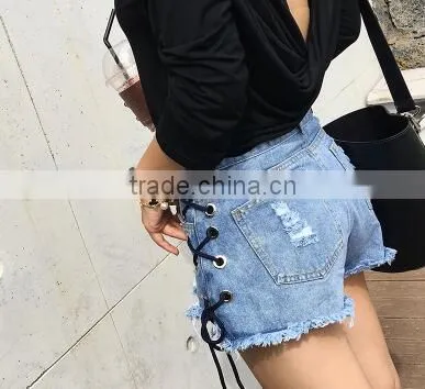 Runwaylover 4896 Europe Style New Design Tie Denim Summer Short photo-2