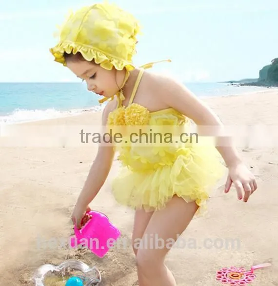 Girls Three Pieces Bikini Children Bathing Suit Kids Baby Swimwear Lace Petal Swimsuit Halter With Hat Princess Style photo-2