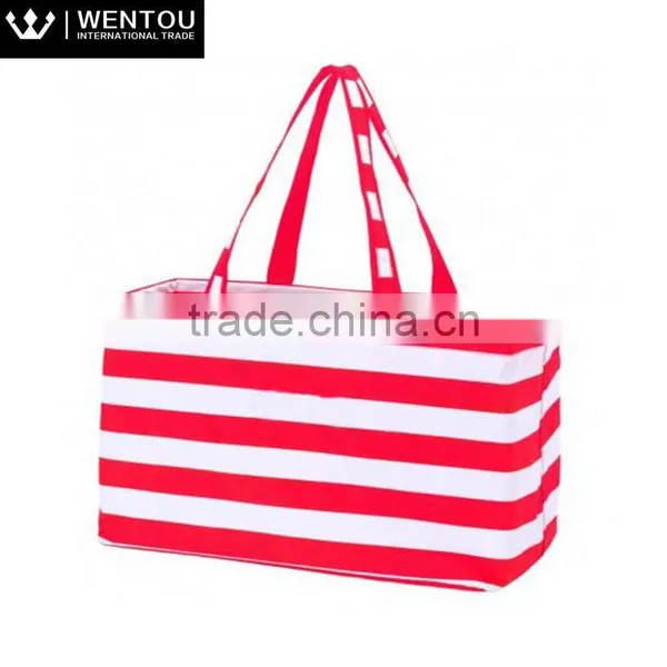 Fashion Women Plain Striped Large Utility Tote Bag photo-5