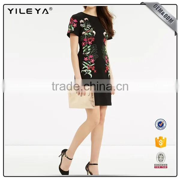 Short Sleeve Summer Women Black Embroidery Dress Design photo-2