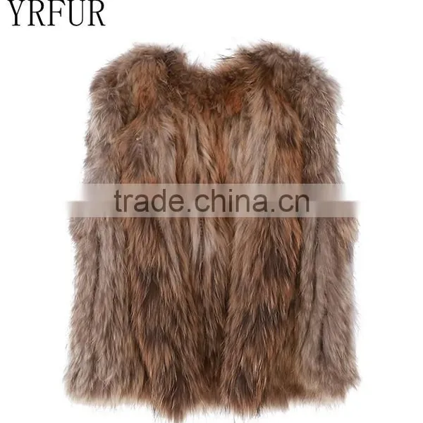 YRFUR YR725 Basic Style Raccoon Fur Gilet Women Hand Knit Fur Vest photo-2