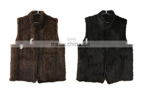 YR691 Knitted Real Mink Fur Black /brown Short Sleeve Vest photo-5