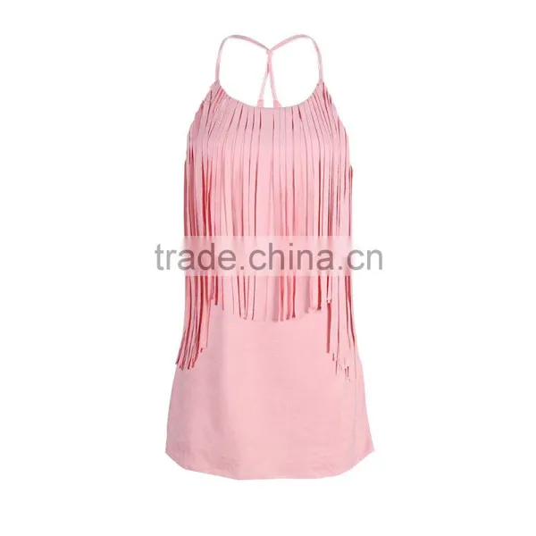 2017 Summer Womens Spaghetti Strap Backless Tassel Sexy Mini Dress Latest Fashion Dresses Design For Girls photo-4