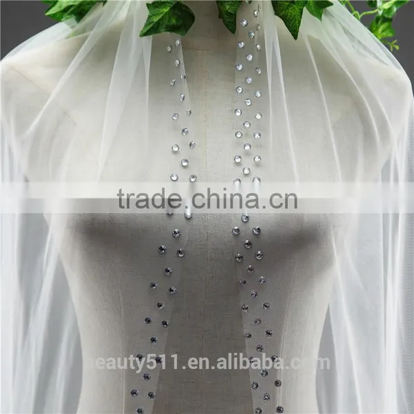2017 Wholesale Wholesale White Wedding Lace Bridal Veils Long Tulle Veils HL01 photo-6