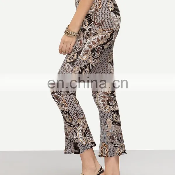 High Quality Custom Pants Wholesale Multicolor Tribal Print Flare Trousers New Style photo-4