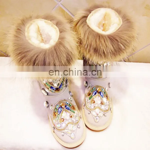 Aidocrystal Handmade Women Fur Snow Boots With Rhinestone photo-3