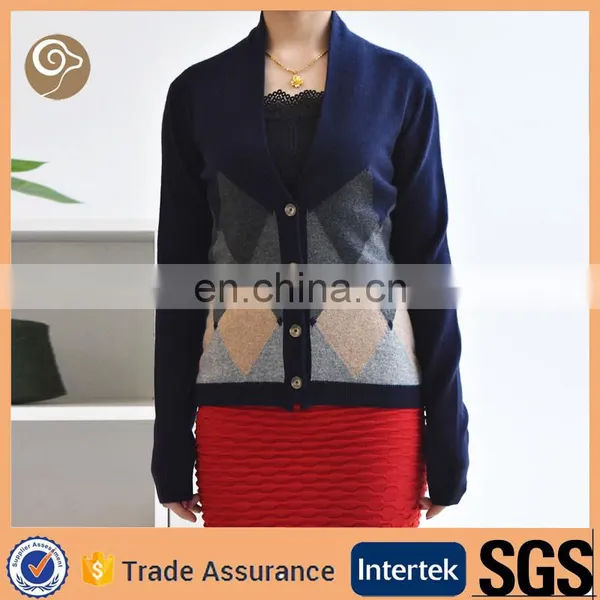 Women 2015 Intarsia Knit Cashmere Sweater Coat