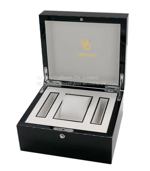Custom Printing Logo Matte Black Wooden Watch Display Box With Booklet Slot Wooden Engraved Mens Watch Box Case photo-2
