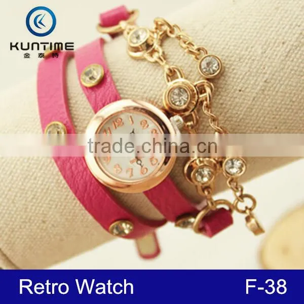 2015 Leather Strap Vintage Bracelet Lady Watch Relojes With Pendant photo-6