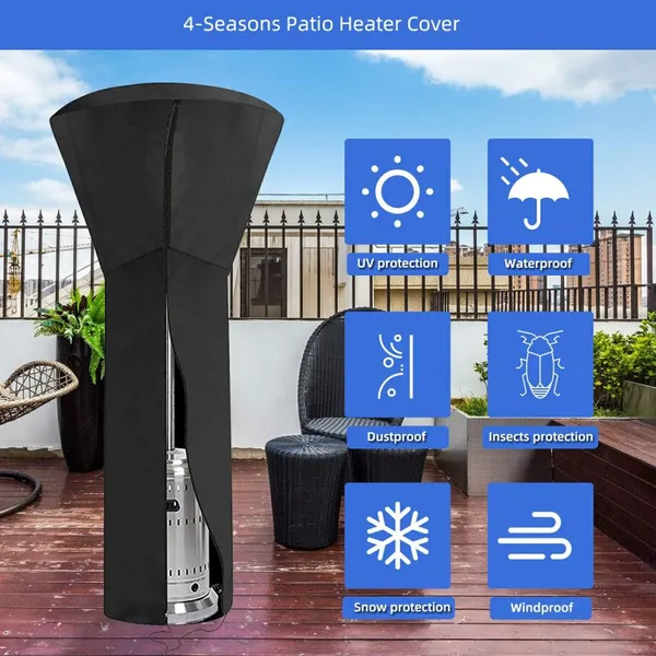 420D Patio Heater Cover Waterproof With Zipper, Outdoor Patio Propane Heater Cover for Any Season Large Size: 89”H x 33”Dx19”B Round Patio Heater Cover for Bad Weather photo-2