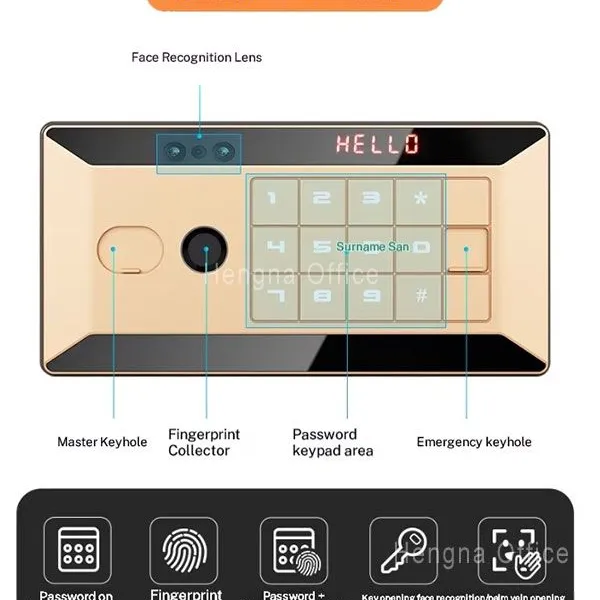 HN-EX50 Solid Steel Biometric Safe, Export Standard, Reinforced Anti-Pry Security Cabinet With Solid Locking Bolts for Commercial Bank and Home Office photo-4