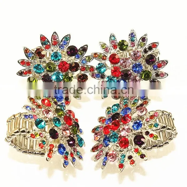 Multi Crystal Stone Elastic Girl Jewelry Flower Shaped Ring photo-4