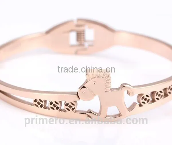 Custom Jewelry 316l Titanium Steel Rose Gold Plated Charm Bracelets Horse Bangles photo-3