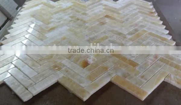 Hot Yellow Honey Onyx Polished Herringbone Onyx Mosaic Tiles on Sale photo-5