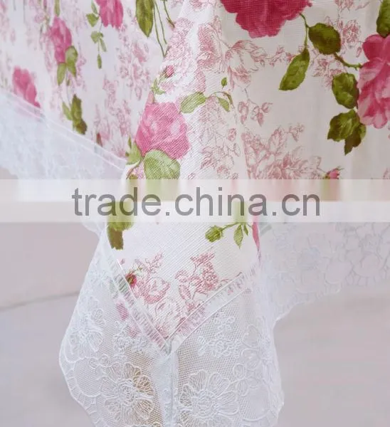 PVC/PEVA Tablecloth With Lace Border & Flannel Backing, Waterproof & Oilproof photo-2