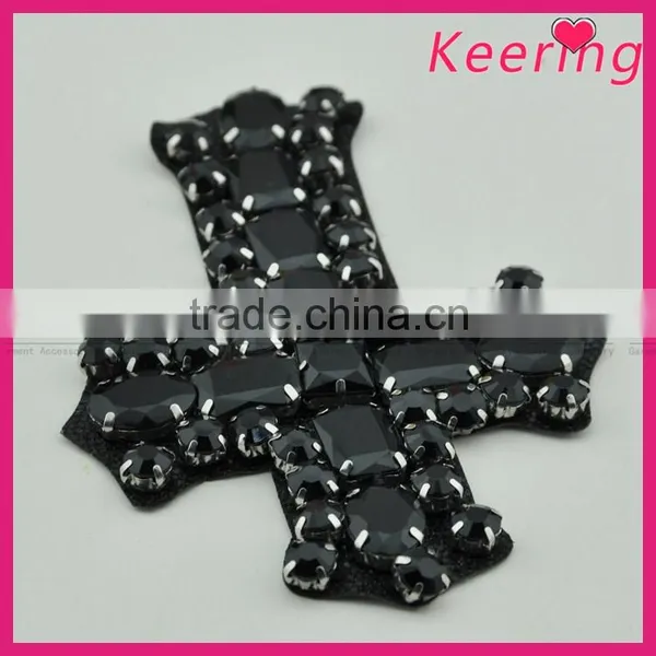 Fashion Handmade Embroidered Black Stone Beaded Appliques Wholesale WPH-1826 photo-4