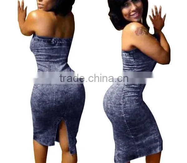 2014 Ladies Modest New Designer Colorful Sexy Women Denim Slim Dress photo-2