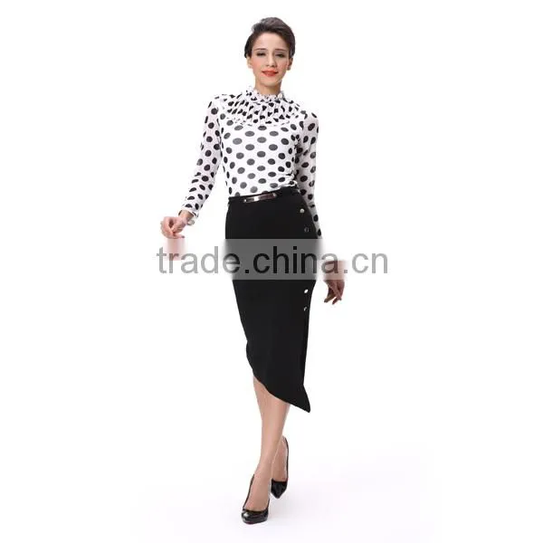 Garment Factory Office Lady Dot Printed Long Sleeve Blouse Tops photo-2