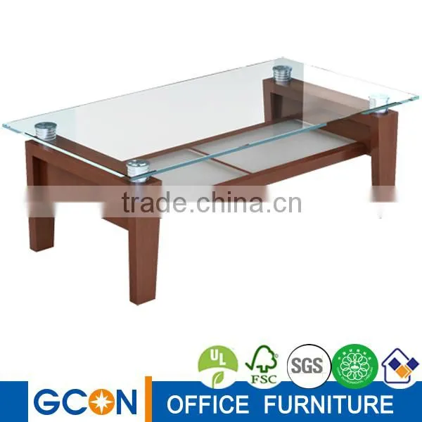 Cheap Glass Top Wood Leg Office Coffee Table photo-2