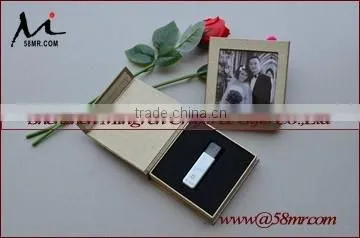 Empty USB Gift Storage Packaging Box Linen Leather Paper With Photo Frame photo-2
