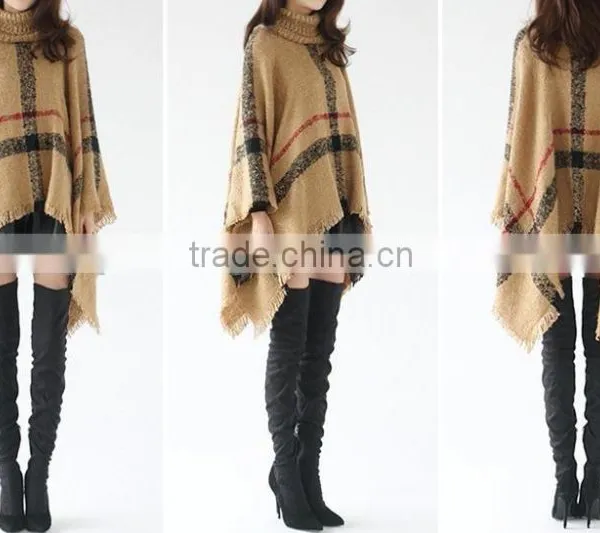 Women's Turtle-neck Knitted Fashion Striped Shawl