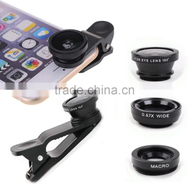 2016 New Promotional Gift 3 in 1 Clip Fisheye + Wide Angle + Macro Cell Phone Lens