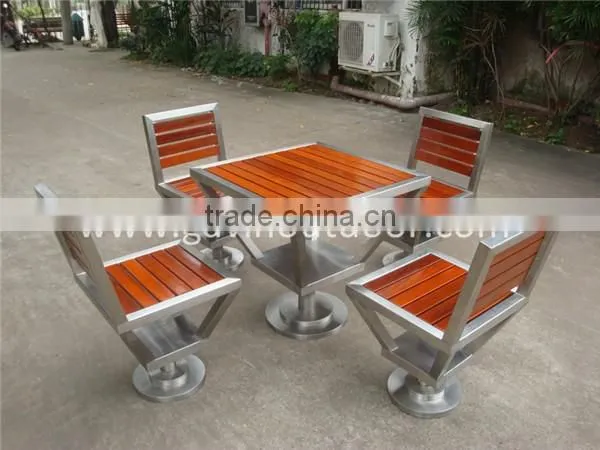 Stainless Steel and Wooden Outdoor Table Chair With Umbrella photo-2