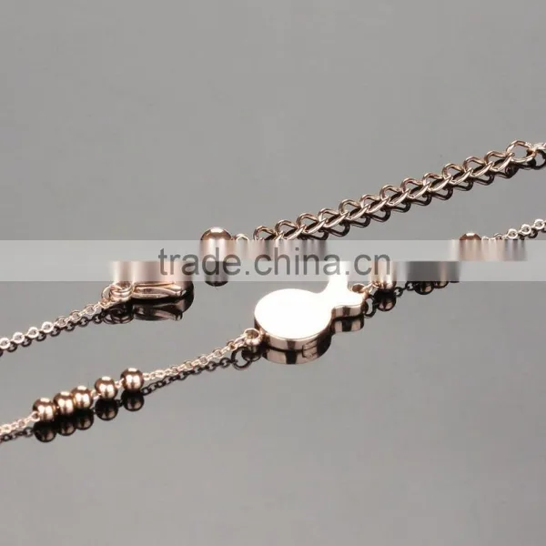 Fashion Womens Girls Stainless Steel Rose Gold Little Fish Pretty Chain Anklets photo-2