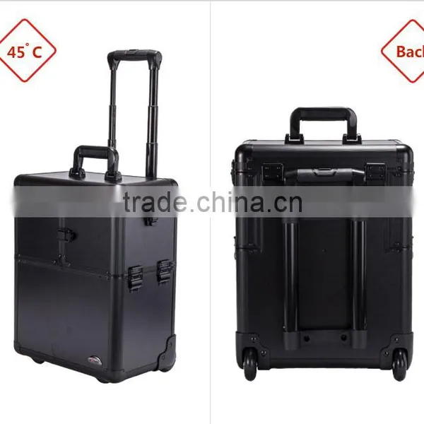 China Wholesale High Quality Aluminum Trolley Portable Makeup Cases Rolling Cosmetic Boxes photo-4